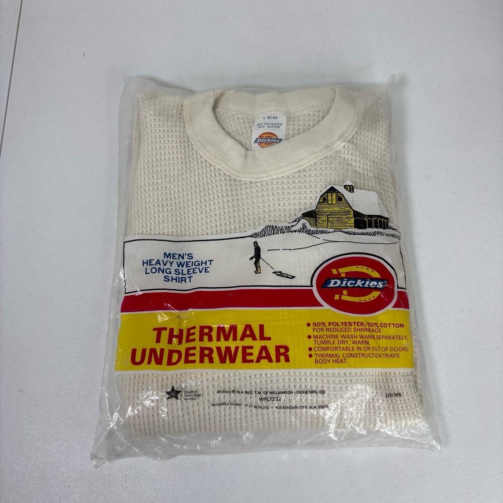 Vtg 80s Dickies Thermal Shirt Men’s Large Long Sleeve Cream Waffle Knit Gorp